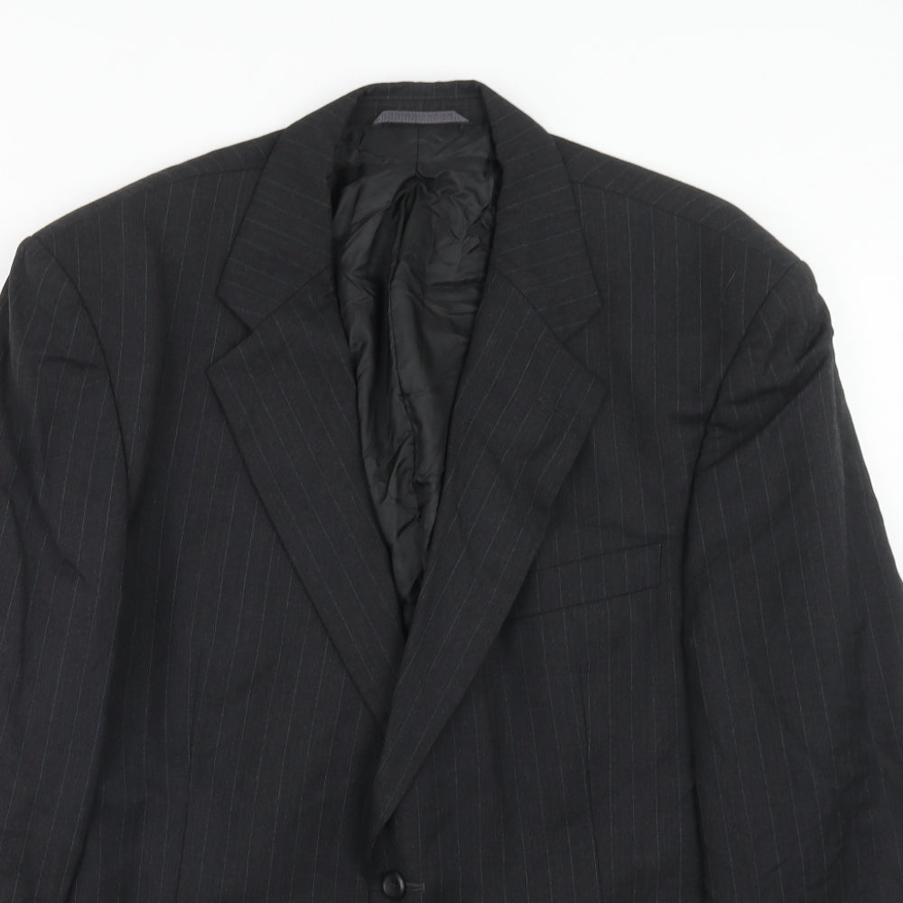 Burton Mens Grey Striped Polyester Jacket Suit Jacket Size 46 Regular