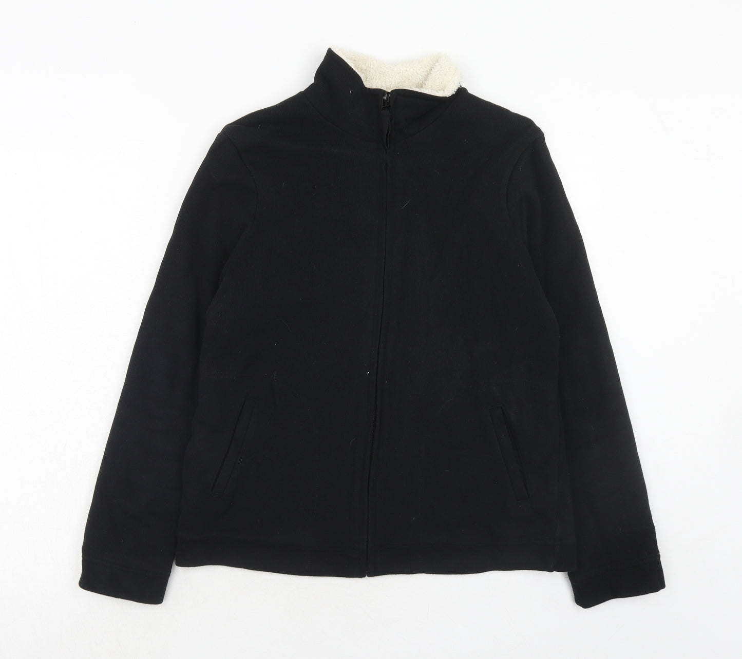 Marks and Spencer Womens Black High Neck Cotton Full Zip Jumper Size 10