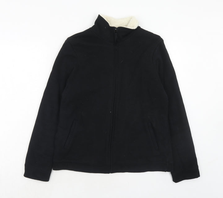 Marks and Spencer Womens Black High Neck Cotton Full Zip Jumper Size 10