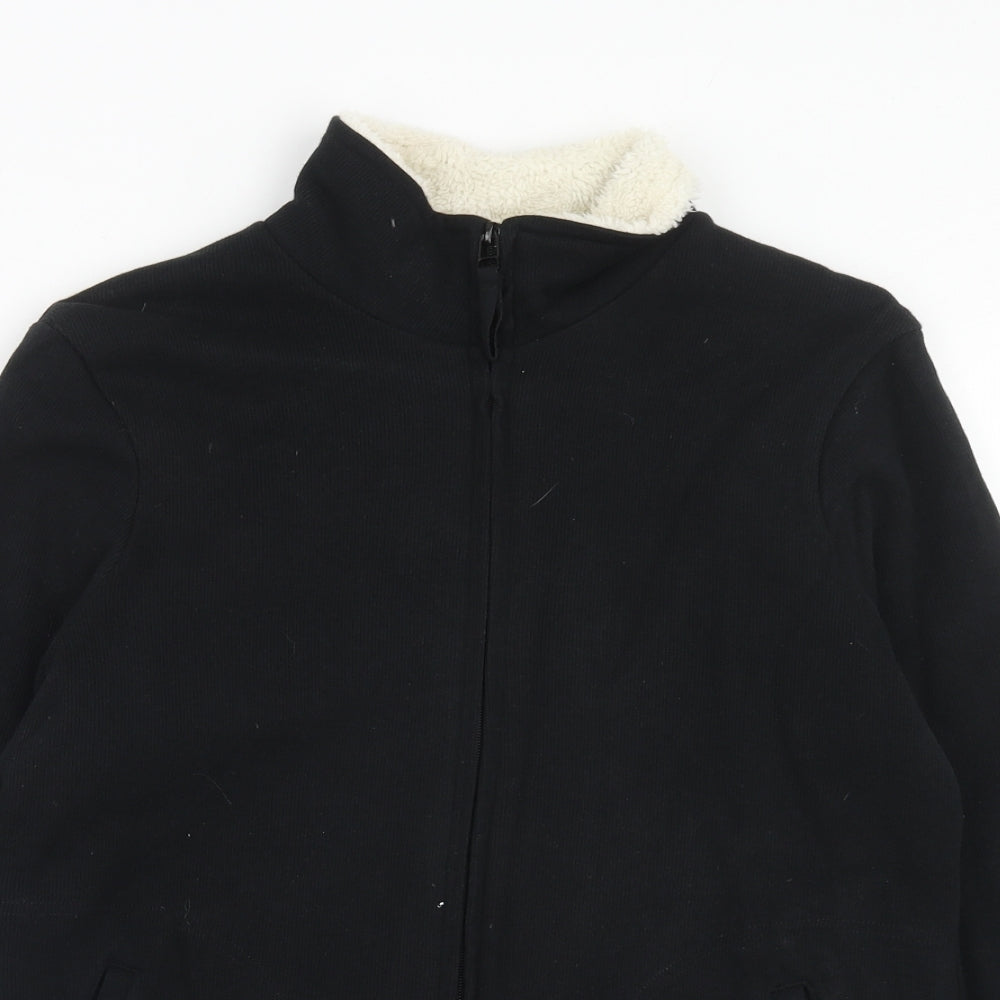 Marks and Spencer Womens Black High Neck Cotton Full Zip Jumper Size 10