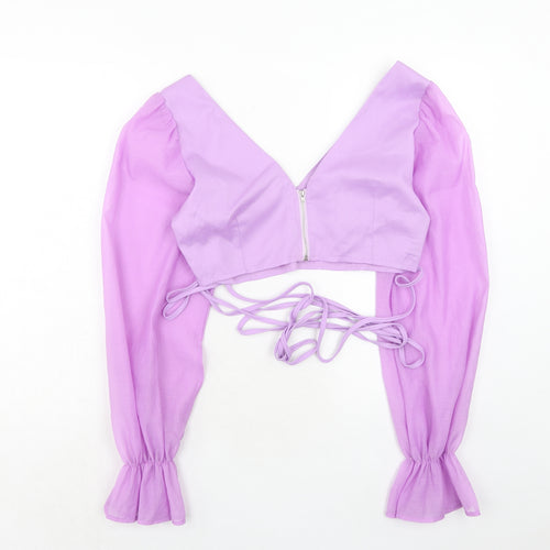 Boohoo Womens Purple Polyester Basic Blouse Size 12 V-Neck