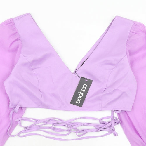 Boohoo Womens Purple Polyester Basic Blouse Size 12 V-Neck