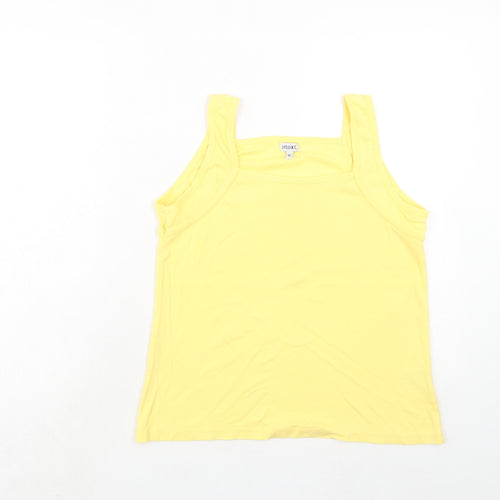 //Text.. Womens Yellow Cotton Basic Tank Size M Square Neck