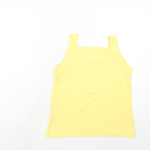 //Text.. Womens Yellow Cotton Basic Tank Size M Square Neck