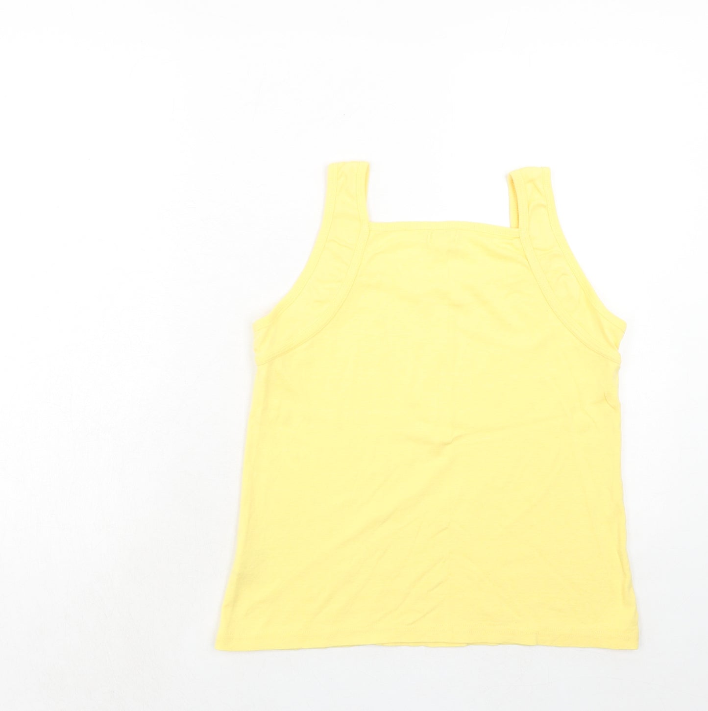 //Text.. Womens Yellow Cotton Basic Tank Size M Square Neck