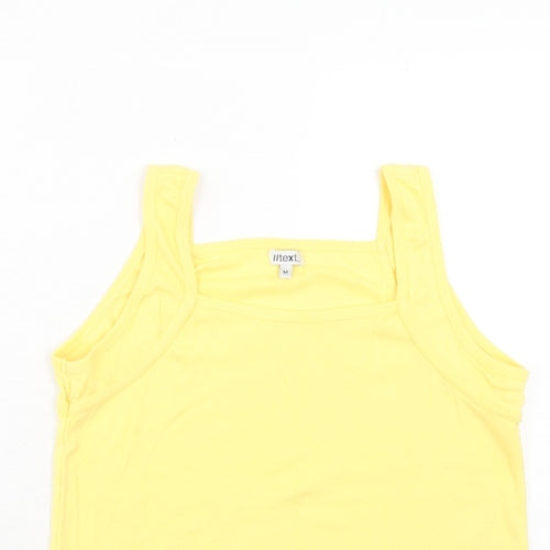 //Text.. Womens Yellow Cotton Basic Tank Size M Square Neck