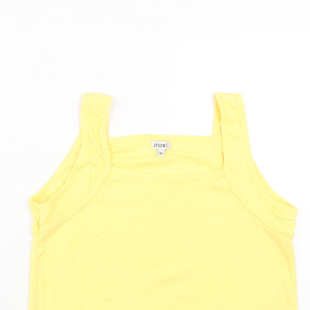 //Text.. Womens Yellow Cotton Basic Tank Size M Square Neck