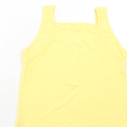 //Text.. Womens Yellow Cotton Basic Tank Size M Square Neck