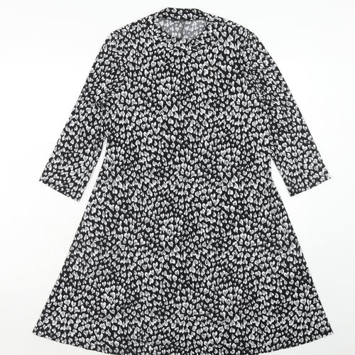 M&Co Womens Black Floral Polyester Fit & Flare Size 12 Round Neck Pullover - Heart Pattern