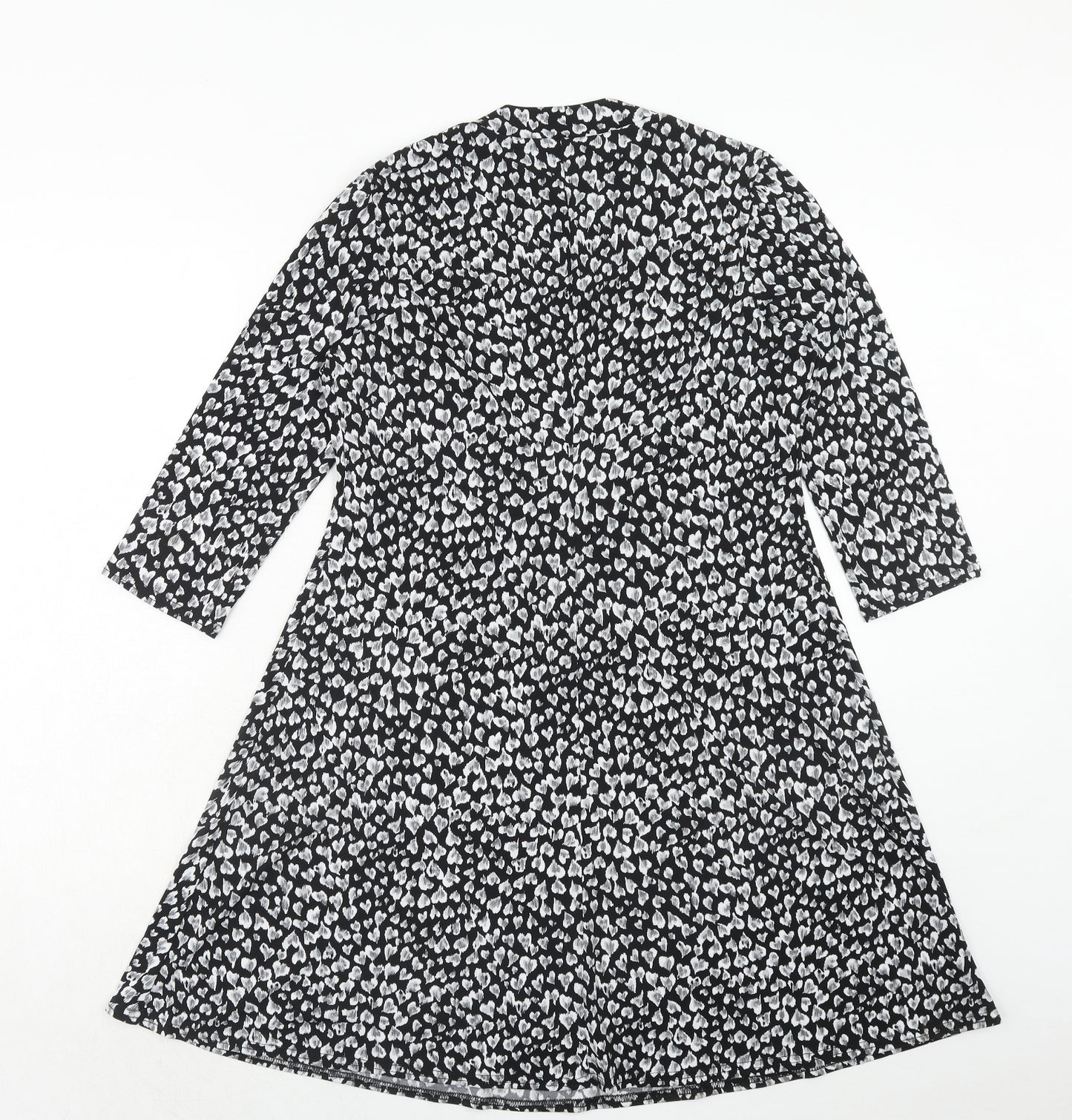 M&Co Womens Black Floral Polyester Fit & Flare Size 12 Round Neck Pullover - Heart Pattern