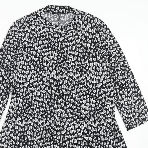 M&Co Womens Black Floral Polyester Fit & Flare Size 12 Round Neck Pullover - Heart Pattern