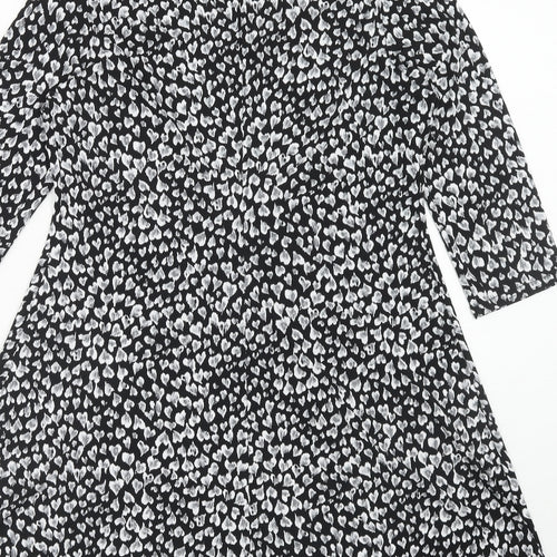 M&Co Womens Black Floral Polyester Fit & Flare Size 12 Round Neck Pullover - Heart Pattern