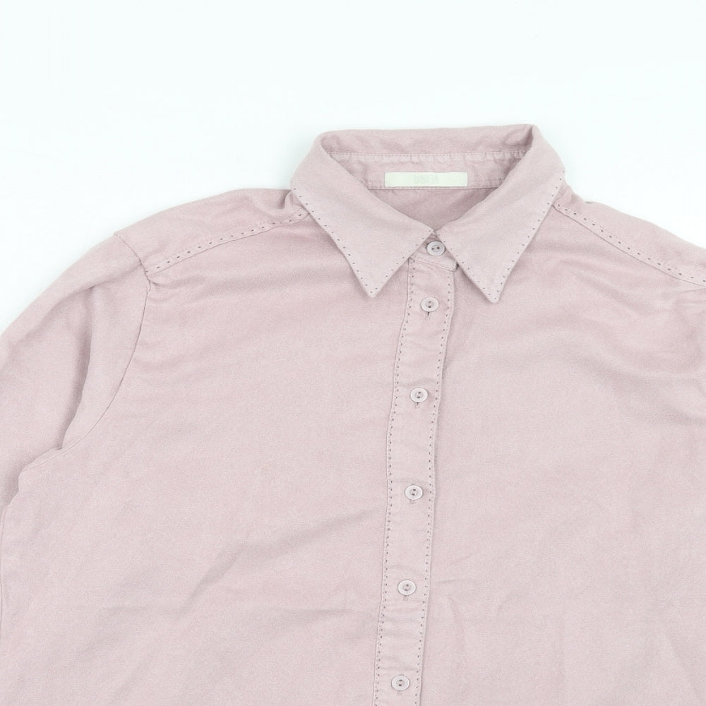Marks and Spencer Womens Pink Polyester Basic Button-Up Size 12 Collared