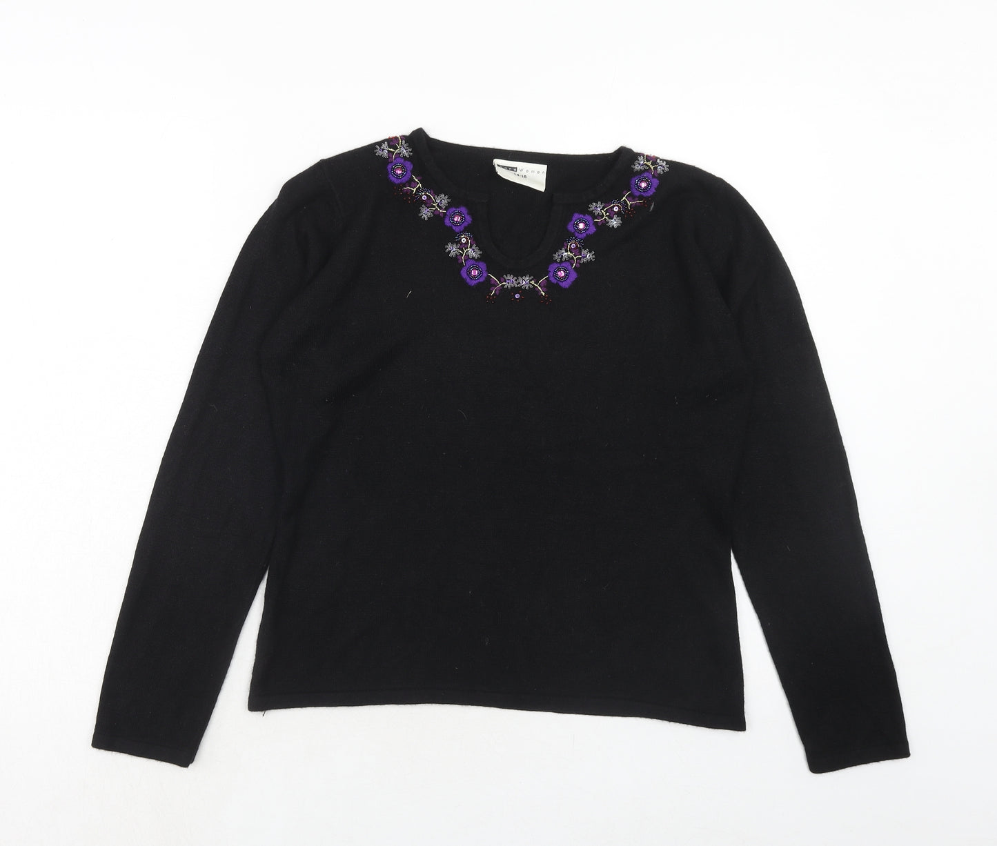 Sara Womens Black Round Neck Acrylic Pullover Jumper Size 14 - 14-16
