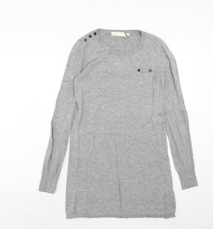 Ronit Zilkha Womens Grey Viscose Jumper Dress Size L Round Neck Pullover