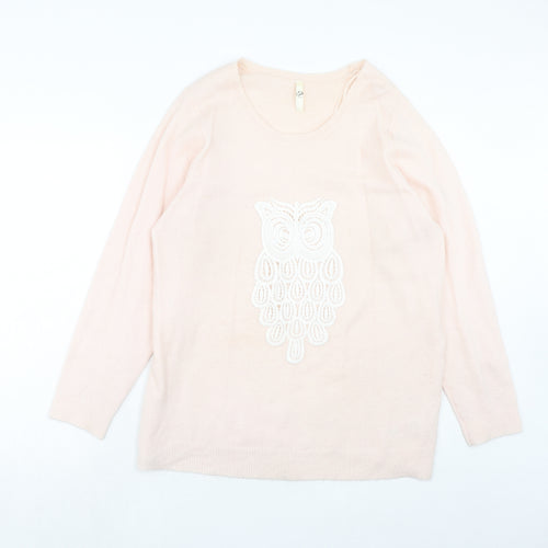 Evans Womens Pink Round Neck Acrylic Pullover Jumper Size 18 - Owl