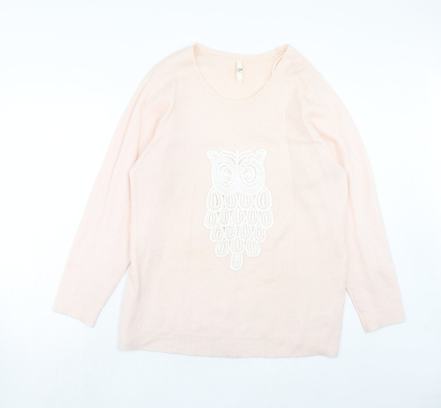 Evans Womens Pink Round Neck Acrylic Pullover Jumper Size 18 - Owl
