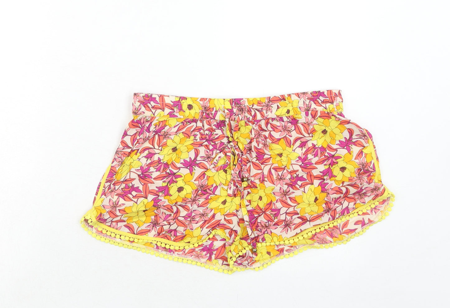 Oasis Womens Multicoloured Floral Viscose Basic Shorts Size M Regular Drawstring