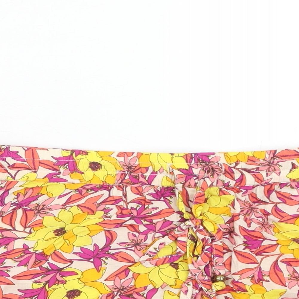 Oasis Womens Multicoloured Floral Viscose Basic Shorts Size M Regular Drawstring