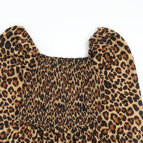 New Look Womens Brown Animal Print Polyester Basic Blouse Size 8 Square Neck - Leopard Pattern