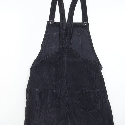 Topshop Womens Blue Cotton Pinafore/Dungaree Dress Size 6 Square Neck Button