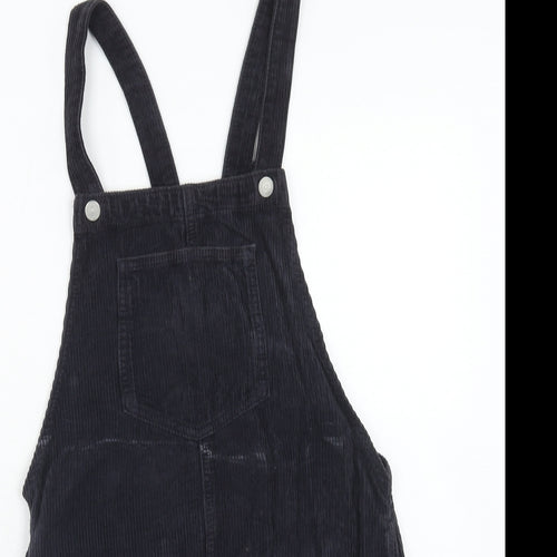 Topshop Womens Blue Cotton Pinafore/Dungaree Dress Size 6 Square Neck Button