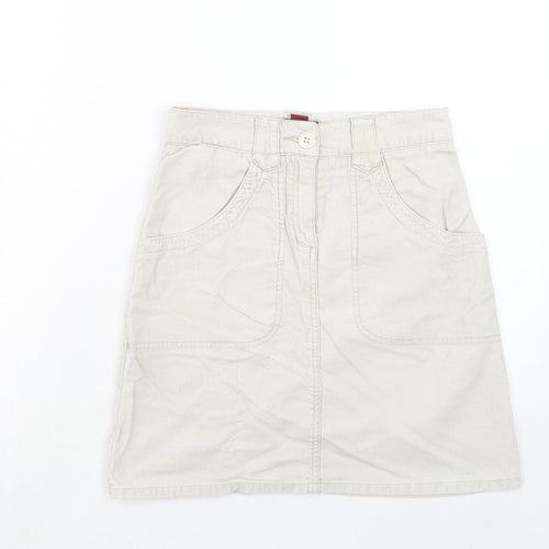 H&M Womens Beige Cotton A-Line Skirt Size 6 Zip