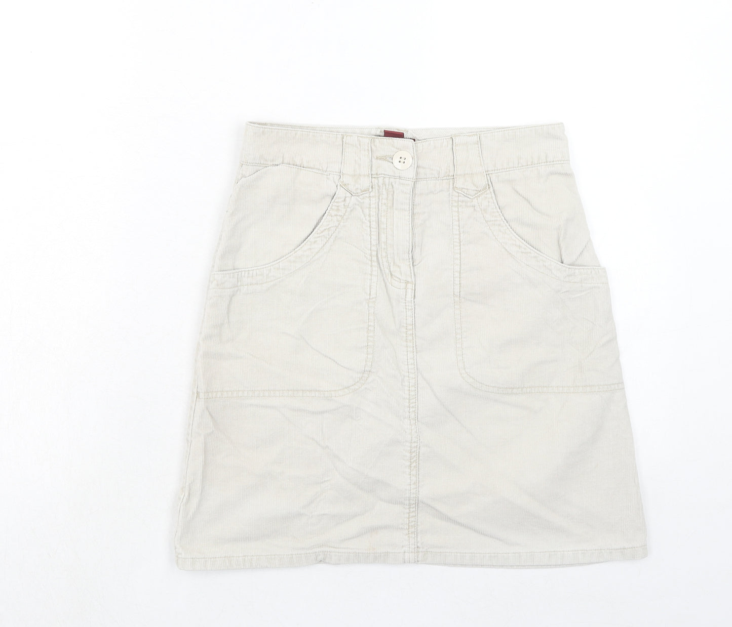 H&M Womens Beige Cotton A-Line Skirt Size 6 Zip