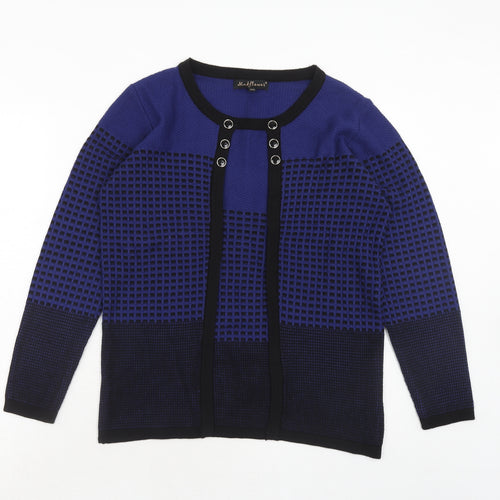 Mudflower Womens Blue Round Neck Geometric Acrylic Pullover Jumper Size S - Size S/M