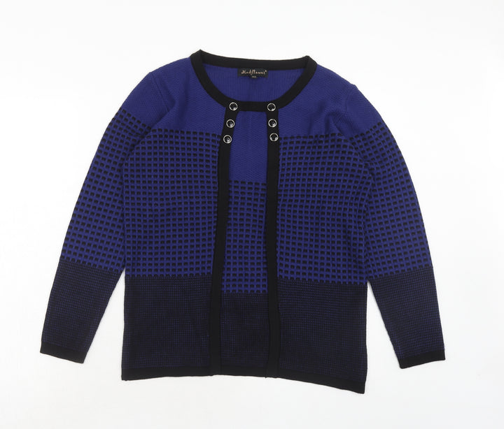 Mudflower Womens Blue Round Neck Geometric Acrylic Pullover Jumper Size S - Size S/M