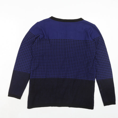 Mudflower Womens Blue Round Neck Geometric Acrylic Pullover Jumper Size S - Size S/M