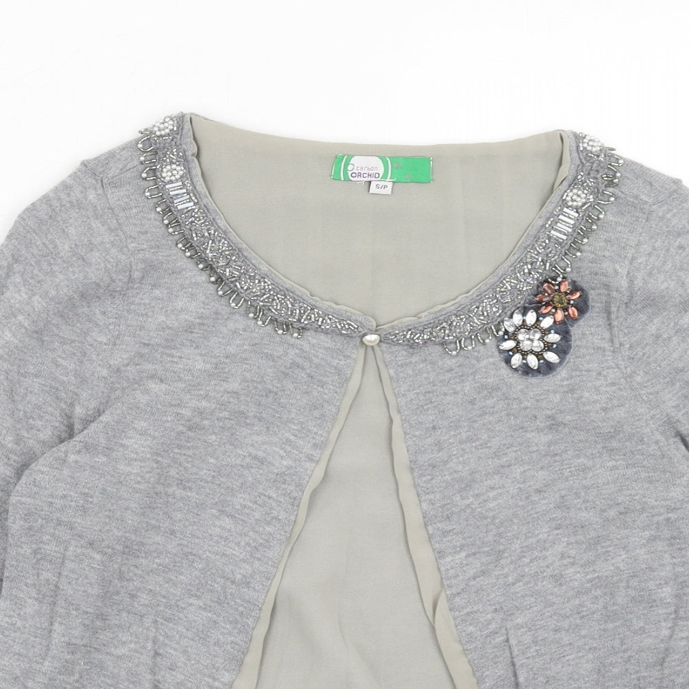 Carbon Womens Grey Round Neck Wool Cardigan Jumper Size S