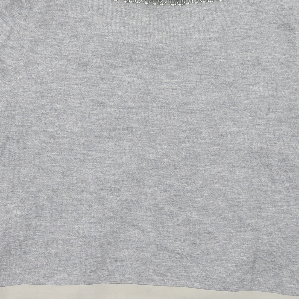 Carbon Womens Grey Round Neck Wool Cardigan Jumper Size S