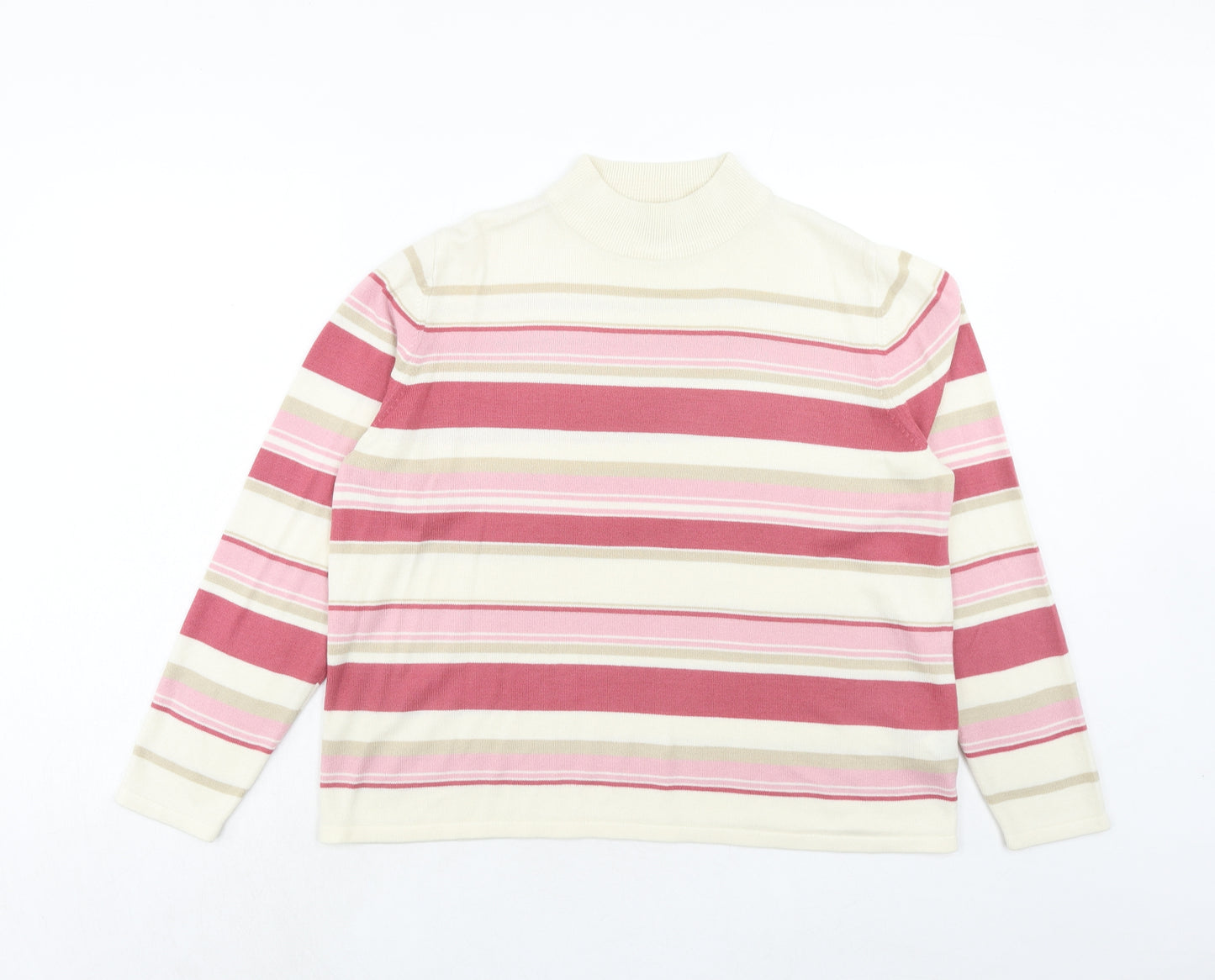 Marks and Spencer Womens Pink High Neck Striped Acrylic Pullover Jumper Size 18