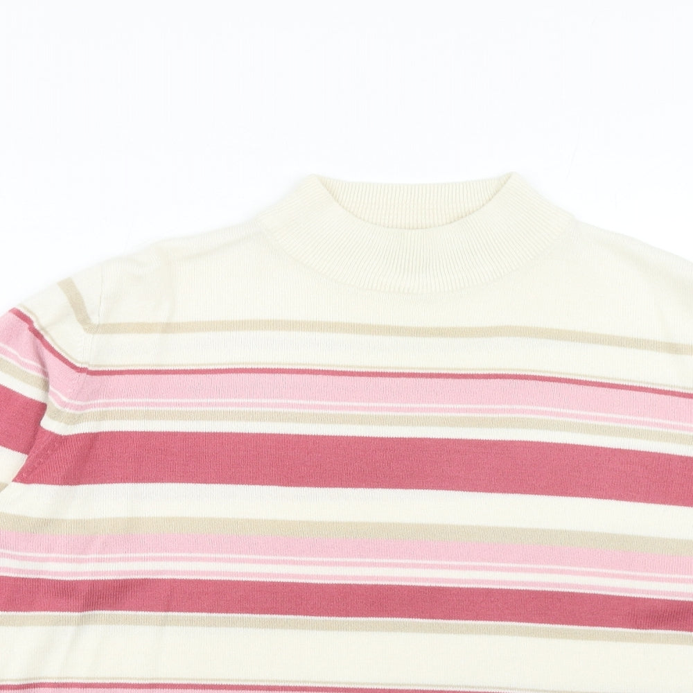 Marks and Spencer Womens Pink High Neck Striped Acrylic Pullover Jumper Size 18