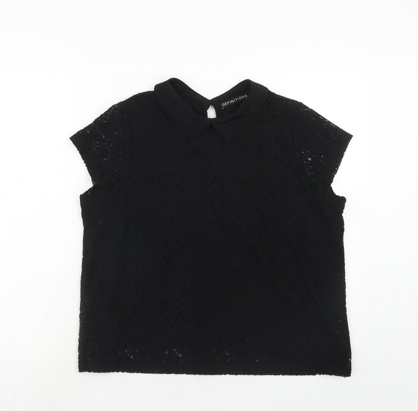 Definitions Womens Black Polyester Basic Blouse Size 18 Collared