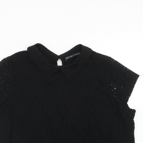 Definitions Womens Black Polyester Basic Blouse Size 18 Collared