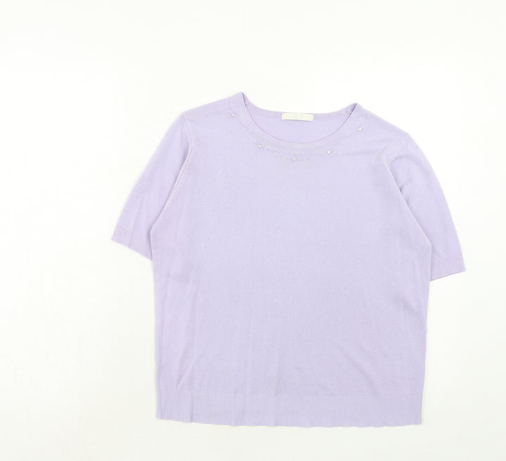 Marks and Spencer Womens Purple Round Neck Acrylic Pullover Jumper Size 14