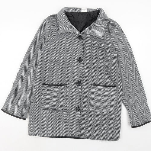 Anne De Lancay Womens Black Geometric Jacket Size 14 Button