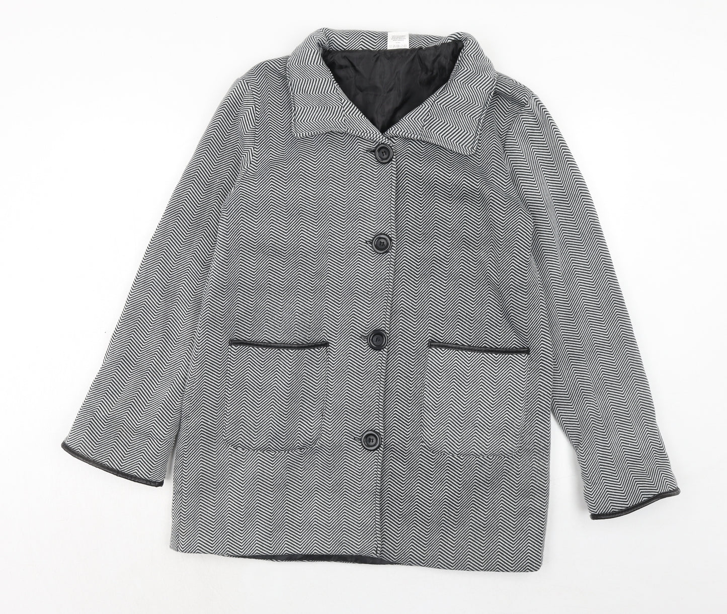 Anne De Lancay Womens Black Geometric Jacket Size 14 Button