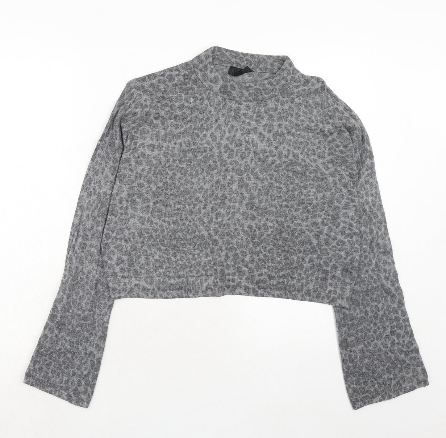 Topshop Womens Grey Round Neck Animal Print Viscose Pullover Jumper Size 16 - Leopard Print