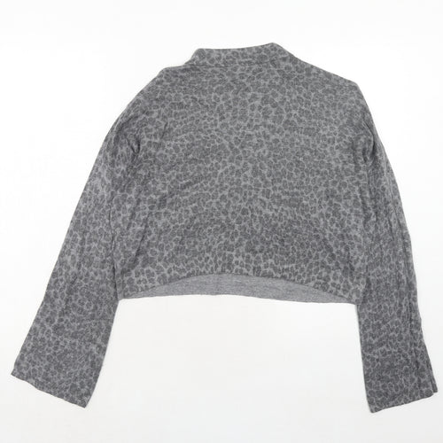 Topshop Womens Grey Round Neck Animal Print Viscose Pullover Jumper Size 16 - Leopard Print