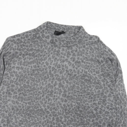 Topshop Womens Grey Round Neck Animal Print Viscose Pullover Jumper Size 16 - Leopard Print