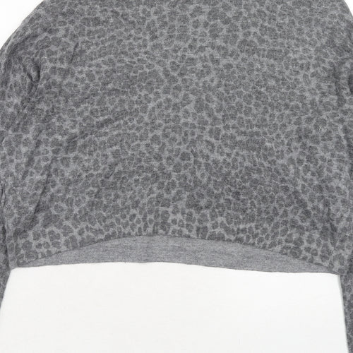 Topshop Womens Grey Round Neck Animal Print Viscose Pullover Jumper Size 16 - Leopard Print