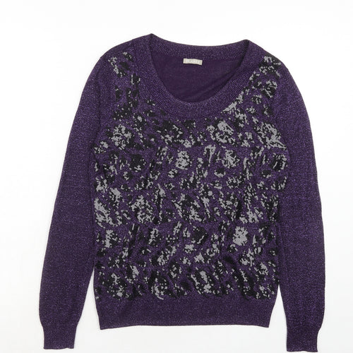 Marks and Spencer Womens Purple Scoop Neck Geometric Viscose Pullover Jumper Size S