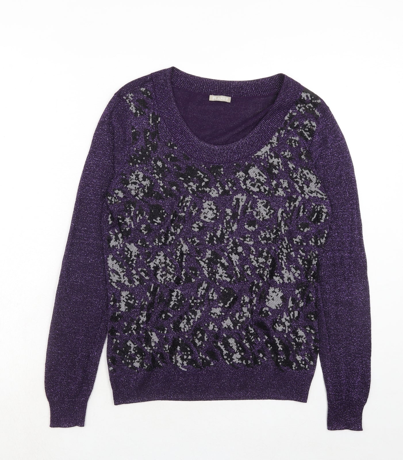 Marks and Spencer Womens Purple Scoop Neck Geometric Viscose Pullover Jumper Size S