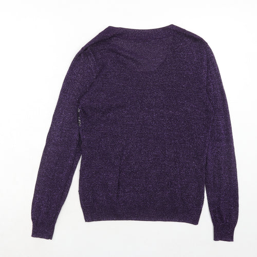 Marks and Spencer Womens Purple Scoop Neck Geometric Viscose Pullover Jumper Size S