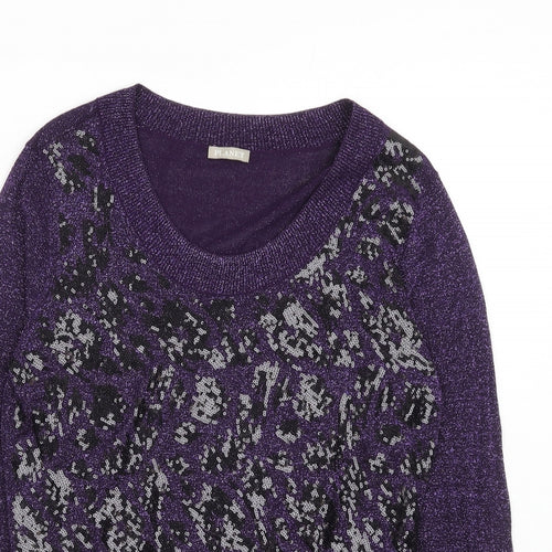 Marks and Spencer Womens Purple Scoop Neck Geometric Viscose Pullover Jumper Size S