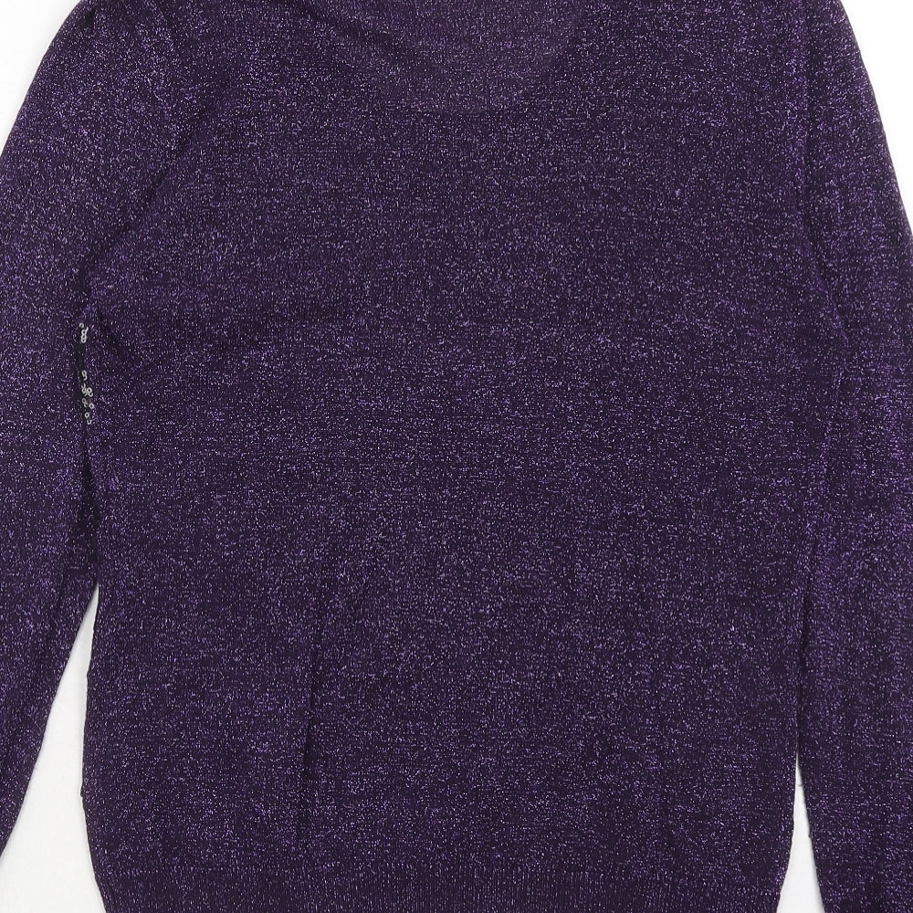 Marks and Spencer Womens Purple Scoop Neck Geometric Viscose Pullover Jumper Size S