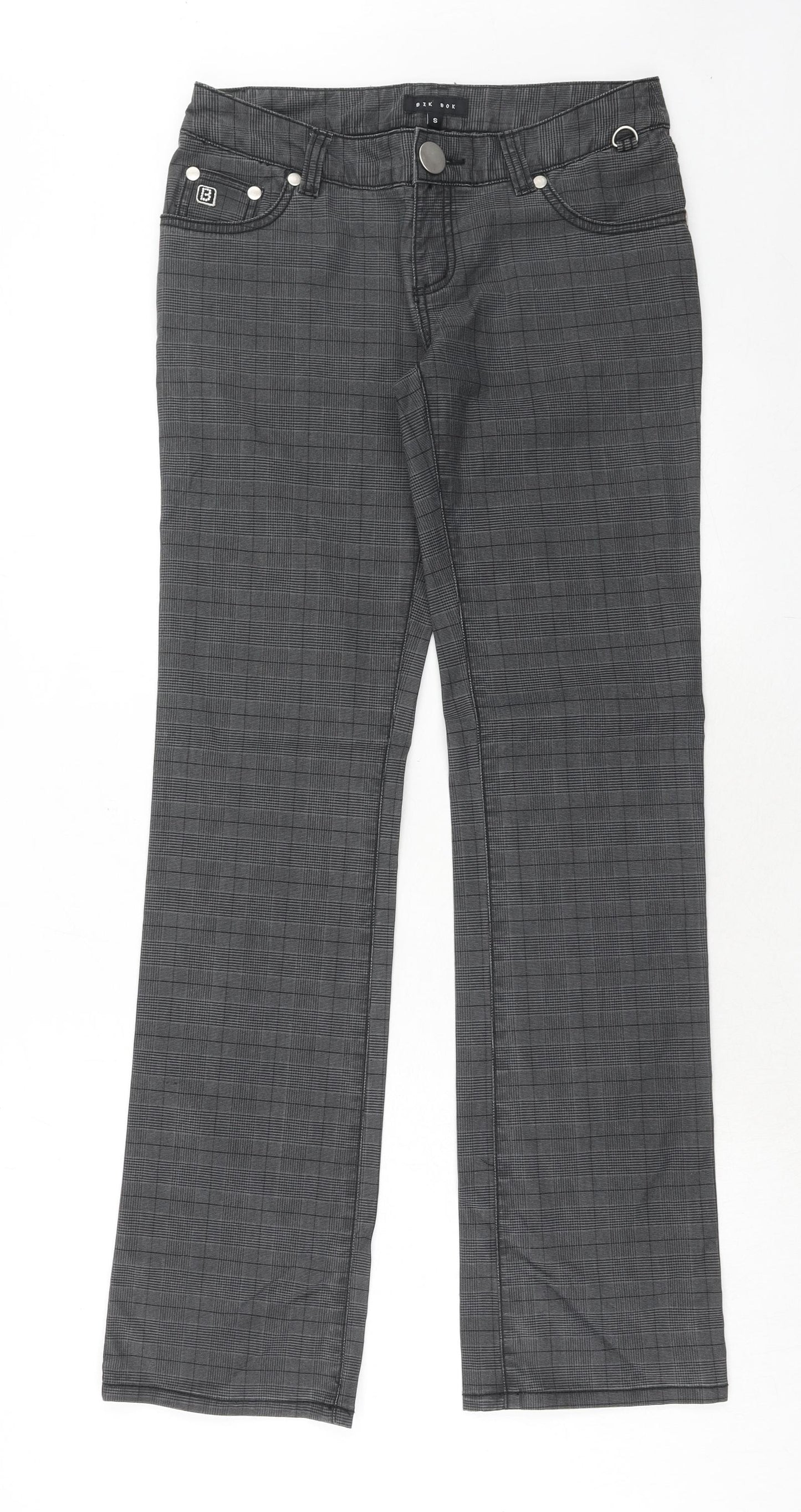 Bik Bok Womens Grey Plaid Cotton Bootcut Jeans Size S Regular Zip